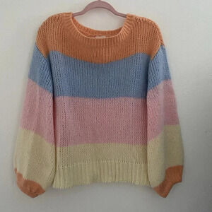 Lovers And Friends Pastel Preppy Balloon Sleeve Sweater S Wool Alpaca Stripes